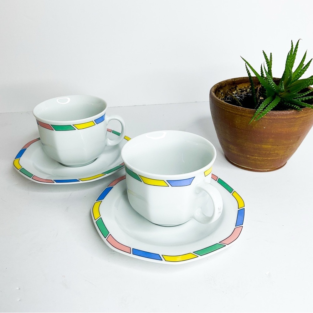 Winterling Röslau German Art Deco Tea Cups & Saucers | Bone China Set